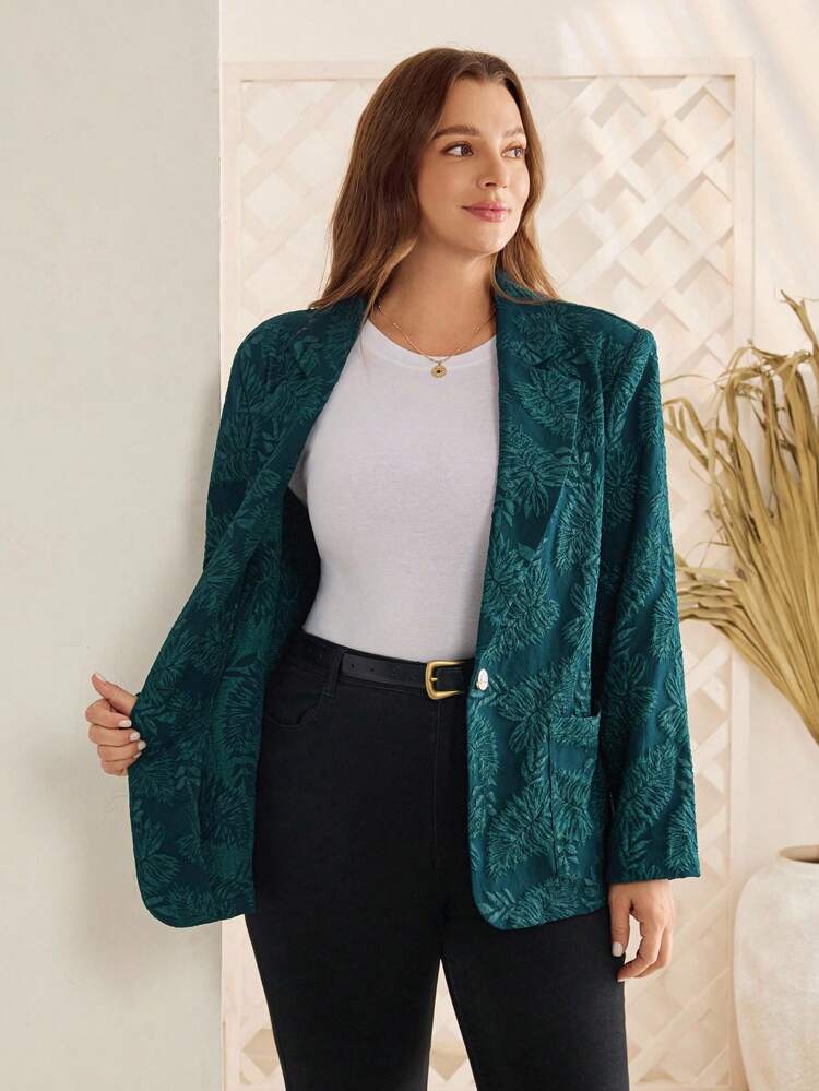 Plus Size Elegant Jacquard Blazer For Commuting, Winter Clothes Women, Women's Fall Clothes Autumn