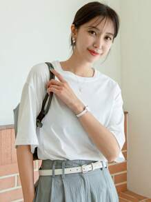 DAZY Heart Cut Drop Shoulder Tee - White - View 5