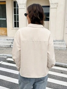 Serisse 秋冬翻盖口袋落肩灯芯绒夹克 - 米色 - 查看 2