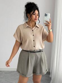 Elenzga 大码女式法式休闲夏季短袖短裤两件套