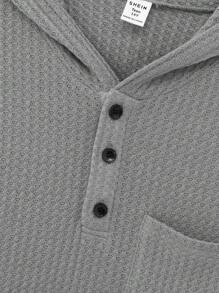 SHEIN 2件套青少年男童休闲舒适百搭连帽半拉链长袖上衣和裤子套装