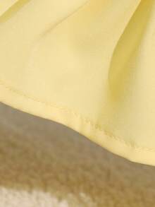 SHEIN Tween Girls' Sweet French Style Solid Color V-Neck Detachable Bow Waist Flare Sleeve Blouse, Suitable For Dates And Daily Wear Fall Winter - Yellow - View 4