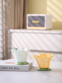 Joivida 手绘陶瓷花杯香薰蜡烛杯花饰北欧简约烛台卧室客厅ins风摆件送女友朋友的礼物办公桌摆件提升家居氛围必备