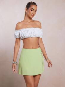 L'Amorae Women's Side Tie Closure Skort In Pastel Mint - Green - View 6