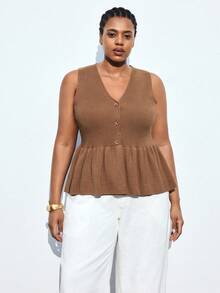 Maija 大码棕色毛衣背心，女士冬季、圣诞节、新年、派对装扮，浪漫时尚，百搭；舒适优雅，女士约会之夜，大码女士商务休闲棕色上衣，棕色毛衣，冬季女士圣诞节新年感恩节女士 - 卡其色 - 查看 4