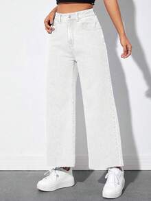 EMERY ROSE Women's Straight Loose Casual Jeans With Pockets - White - View 5