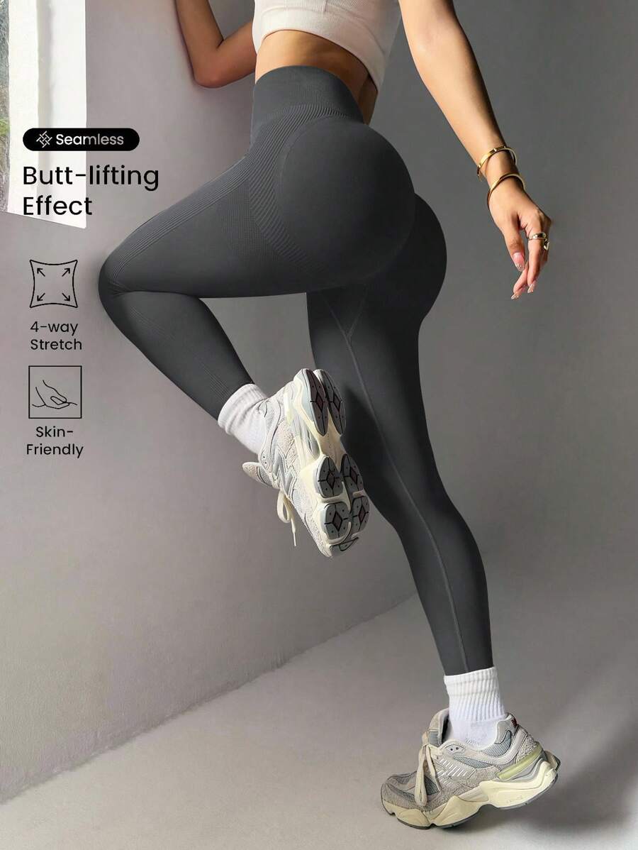 Gameset SHEIN Sport Nahtlose Yoga-Leggings mit breitem Bund und Po-Raffung, Fitnesshose für Chinesisches Neujahrsfest