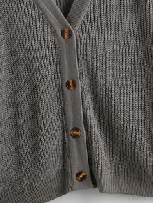 Omancia White Lantern Sleeve Button Front Ribbed Loose Knit Cardigan, Spring/Summer - Grey - View 5