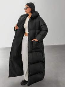 EURMUSE Women Solid Color Belted And Pocket Detailed Long Winter Coats - Black - View 5