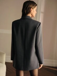 MOTF PREMIUM 纯色翻领单排扣翻盖细节西装外套 - 深灰色 - 查看 4