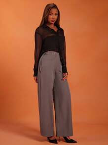 NYA SZN Pantaloni con vita alta, gamba dritta, con tasche e fibbia, adatti per l'ufficio, il lavoro, il casual quotidiano, la chiesa, lo stile grunge, Ibiza e le vacanze per le donne - Grigio - Visualizzare 1