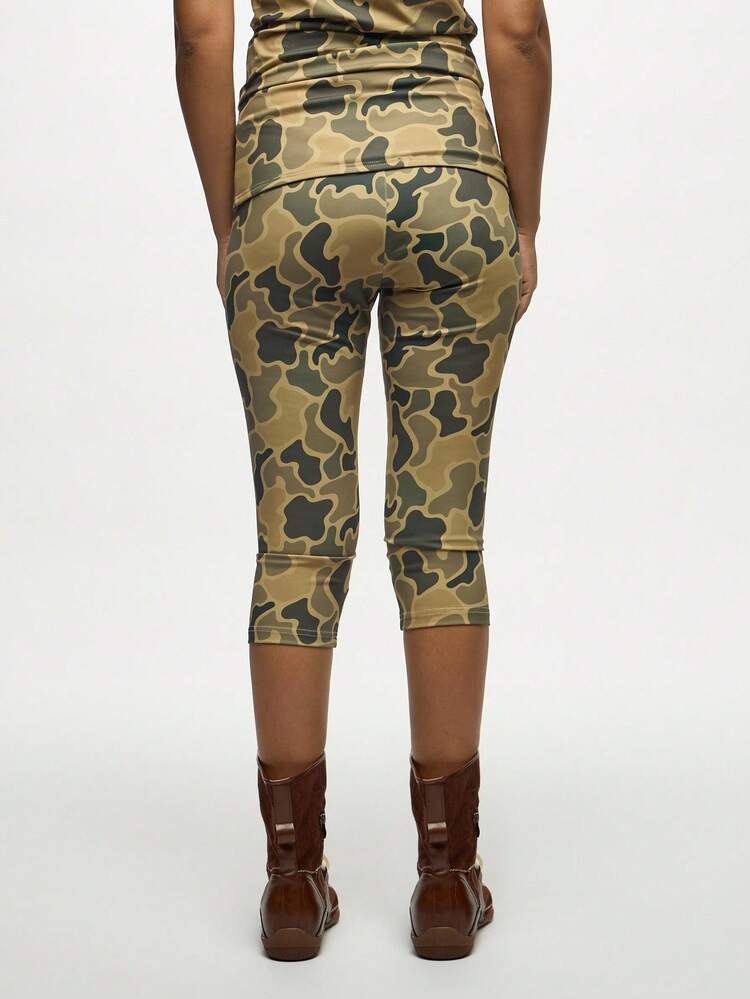 SUMWON WOMEN Leggings Capri taille haute à imprimé camouflage