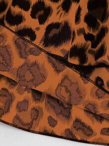SHEIN Tall Fashionable Leopard Print Double Ruffle Hem Skirt For Tall Women, Spring/Summer - Brown - View 5