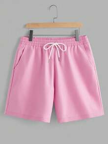 Manfinity Hypemode 2 Stücke Herren Standard Größe Lässig einfaches Buchstaben-Muster weiß Kurzarm T-Shirt und rosa gewebte Shorts Set, Herren Sommer Outfit - Verschiedenfarbig - Übersicht 5