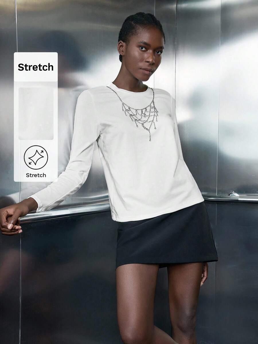 Maija 女士简约时尚休闲长袖 T 恤，日常穿着，节日