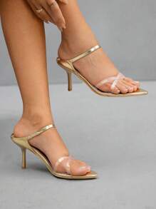 CUCCOO SZL Women's Pointed Toe Stiletto High Heel Sandals, Gold Color, Fashion For Daily Commute And Street Wear