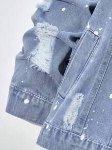 Bộ áo khoác denim và quần jeans cho bé trai TWEEN, Áo khoác denim giặt cũ phong cách đường phố kết hợp với quần jeans denim giặt cũ ống đứng, Trang phục denim thời trang cho bé trai, Hàng mới về - Rửa trung bình - Xem 4
