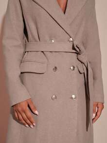 Women's Casual Minimalist Solid Color Pocket Detailed Long Overcoat