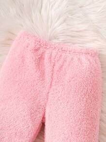 SHEIN Playful Pals 2 件女婴秋冬珊瑚绒连帽衫，带云朵刺绣和珊瑚绒裤套装，适合休闲穿着、户外旅行、派对 - 粉色 - 查看 5