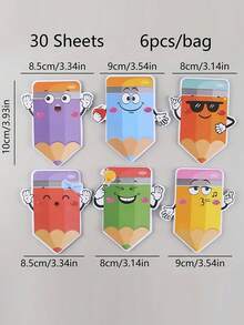 SHEIN 6 件铅笔便签、动物便签、可爱自粘笔记本、趣味粘性便签、适用于学生、教室、学校、办公室、礼物、返校、学校用品、学校、便签、美观学校用品、文具 - 彩色 - 查看 6