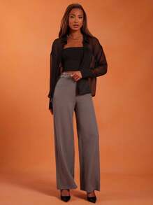 NYA SZN Pantaloni con vita alta, gamba dritta, con tasche e fibbia, adatti per l'ufficio, il lavoro, il casual quotidiano, la chiesa, lo stile grunge, Ibiza e le vacanze per le donne - Grigio - Visualizzare 7