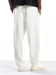 SUMWON 褶皱宽松慢跑运动裤，宽松阔腿，抽绳腰带，休闲居家服，秋冬街头风长裤，舒适百搭纯色 - 米色 - 查看 2