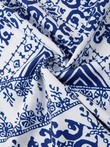 Ellevyn Women's Elegant Vintage Print Belted Shirt Dress