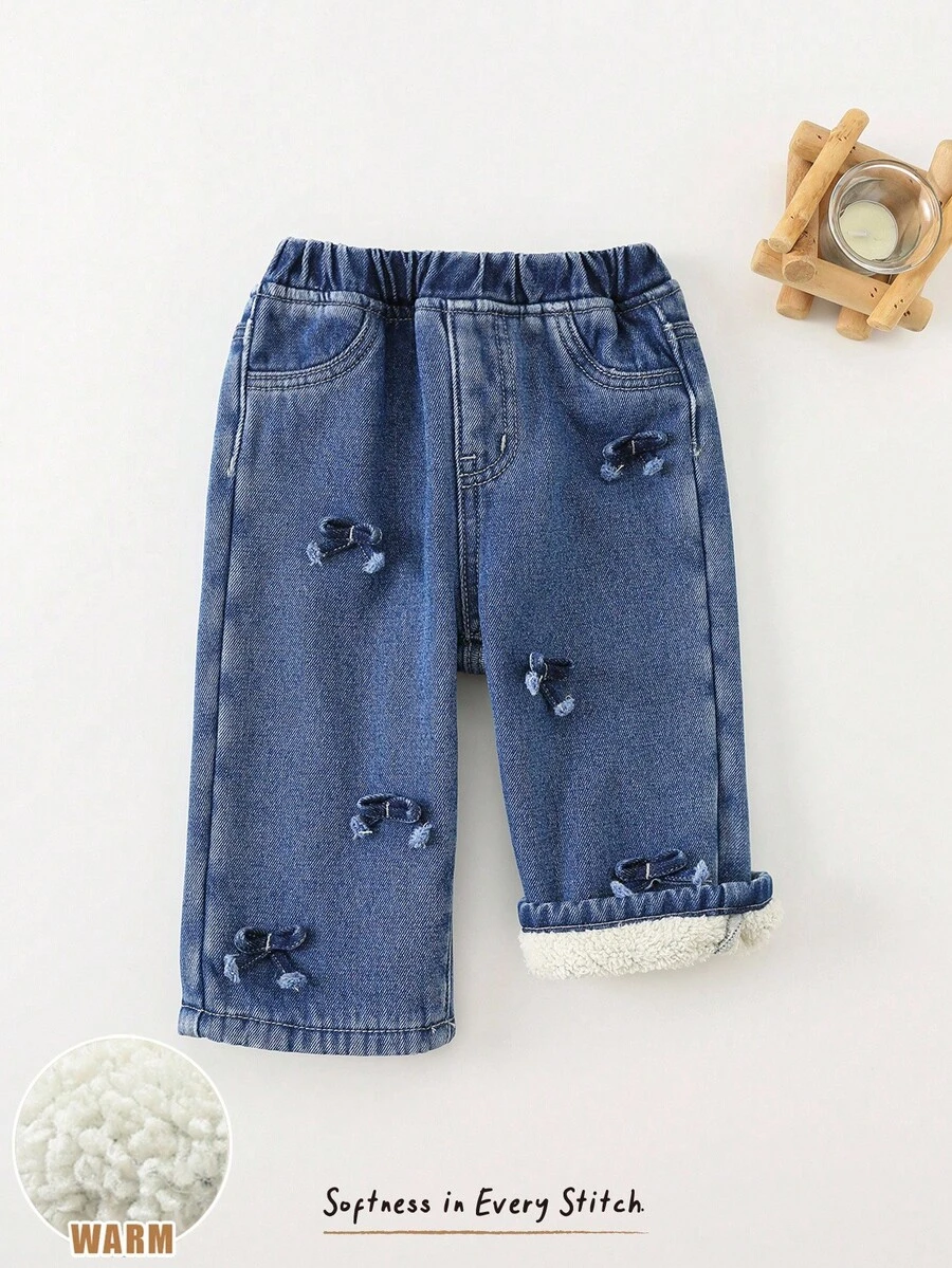 Cozy Pixies Baby Girl Bow Decor Elastic Waist Casual Pants, Versatile & Comfortable Fall Winter - Blue - View 1