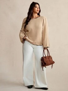 Elaquor Plus Size Women Casual Minimalist Urban Relaxed Modern Pullover Colorblock Sweater, Autumn/Winter Fall