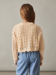 Tween Girl Casual Everyday Comfortable Knit Cardigan,In Fall/Winter - Apricot - View 2