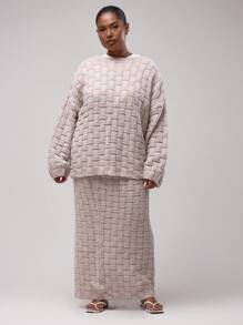 MUSERA 大码纹理针织套装，仅含套头衫，舒适保暖，优雅派对晚装 - 粉色 - 查看 1