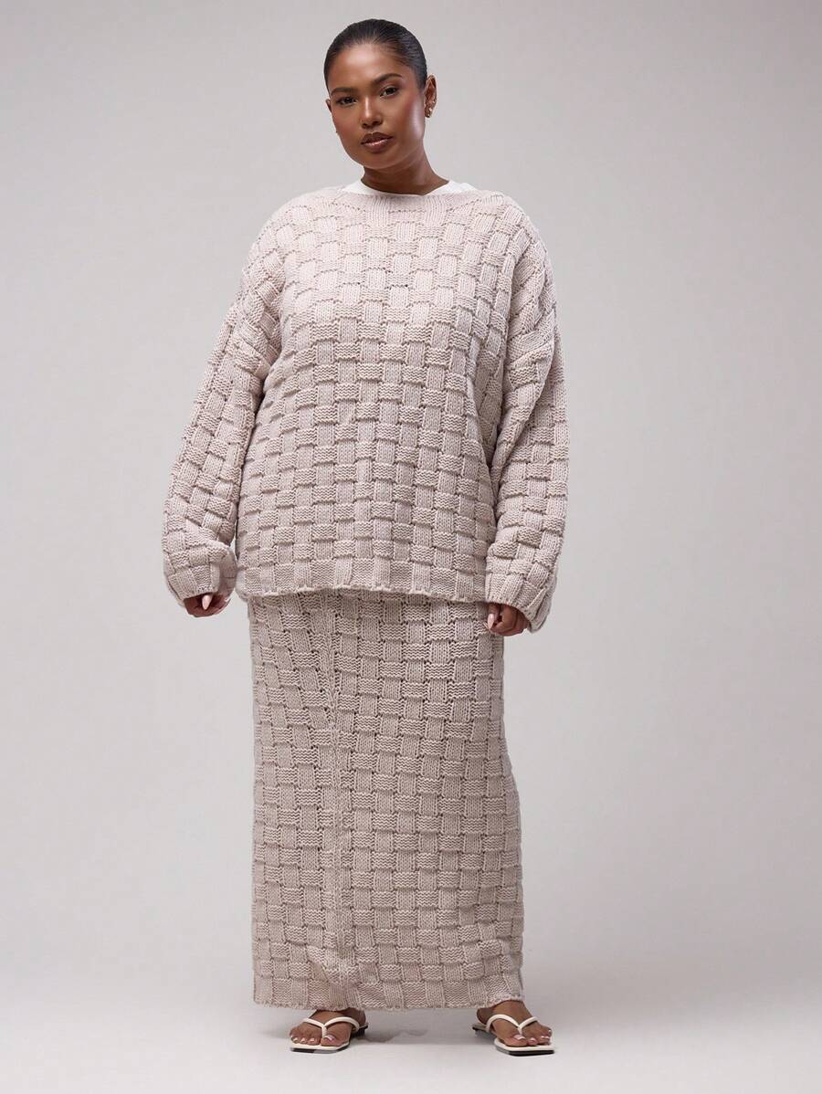 MUSERA 大码纹理针织套装，仅含套头衫，舒适保暖，优雅派对晚装 - 粉色 - 查看 1