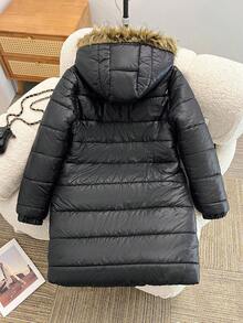 SHEIN Teen Girl Zip-Up Furry Hooded Casual Winter Jacket Fall - Multicolor - View 2