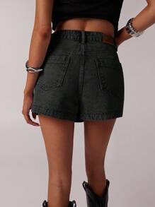 SHEIN Forever 21 Spring Vintage Street Style Casual Distressed Denim Mini Skirt For Women - Black - View 8