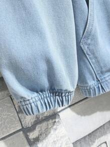 Manfinity Homme 男士宽松街头风格牛仔连帽夹克 - 淺色水洗藍 - 查看 4