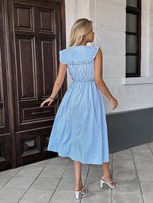 Pariaura Französisches, lässig elegantes, gestreiftes Matrosenkleid mit Stehkragen und figurbetonter Passform für Damen