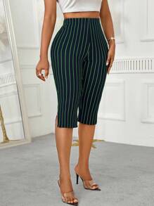 SHEIN Lady سروال ضيق عالي الخصر مخطط عصري للتنقل