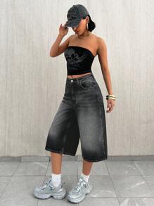 EURMUSE QUẦN SOOC DENIM CỔ ĐIỂN Y2K CỰC MÁT CHO NỮ - Rửa tối - Xem 5