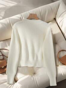 GlowEve Solid Color Casual Long Sleeve Button Women Cardigans, Suitable For Daily Wear Fall Winter Cloth For Women - White - View 2