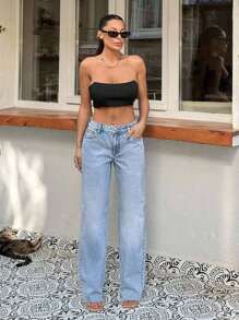 EURMUSE STRAIGHT FIT BOTTOM DETAIL LIGHT WASH JEAN - Light Wash - View 3