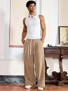 Manfinity VCAY Men's Casual Loose Long Corduroy Pants - Khaki - View 4