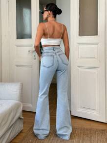 SHEIN Tall 98%Cotton HIGH RISE FLARE LIGHT BLUE LONG JEAN - Light Wash - View 2