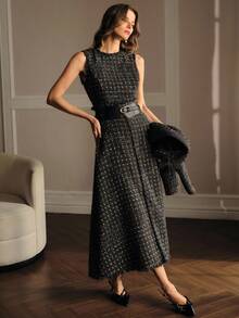 MOTF PREMIUM Váy vải tuýt có khóa kéo - Xám - Xem 7