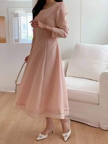 DAZY Damen 3/4 Ärmel elegantes fließendes Midi-Kleid Langarmkleid - Pink - Übersicht 7