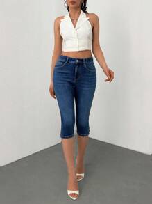 EURMUSE High Waist Washed Comfort Skinny Capri Jeans Women S Outfits Work Outfits For Women Petite Womens Set - Medium Wash - View 5