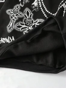 ROMWE MEN Goth Men's Cross Printed Hoodie, Loose Cropped Style