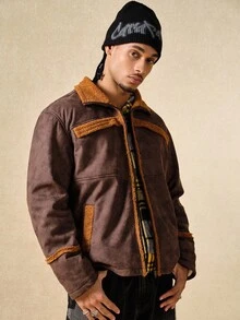 ROMWE MEN Casual 男士复古拉链领休闲夹克，秋季 - 棕色 - 查看 5