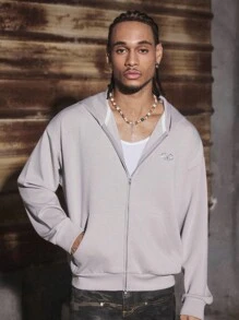 PAVTROS Manfinity Streetrush Men's Casual Comfortable Short Zip-Up Hoodie Sweatshirt, Grey Zip Up Men, Men Zip Ups, Streetwear Zip Up, Cropped Men S Zip Up Hoodie