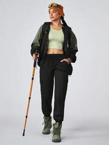 Flexra 女式抽绳腰带口袋锥形休闲牛仔裤 - 黑色 - 查看 3