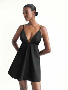 Maija Women's Spaghetti Strap Solid Deep V-Neck Backless Sexy Summer Mini Dress,Vacation Outfits